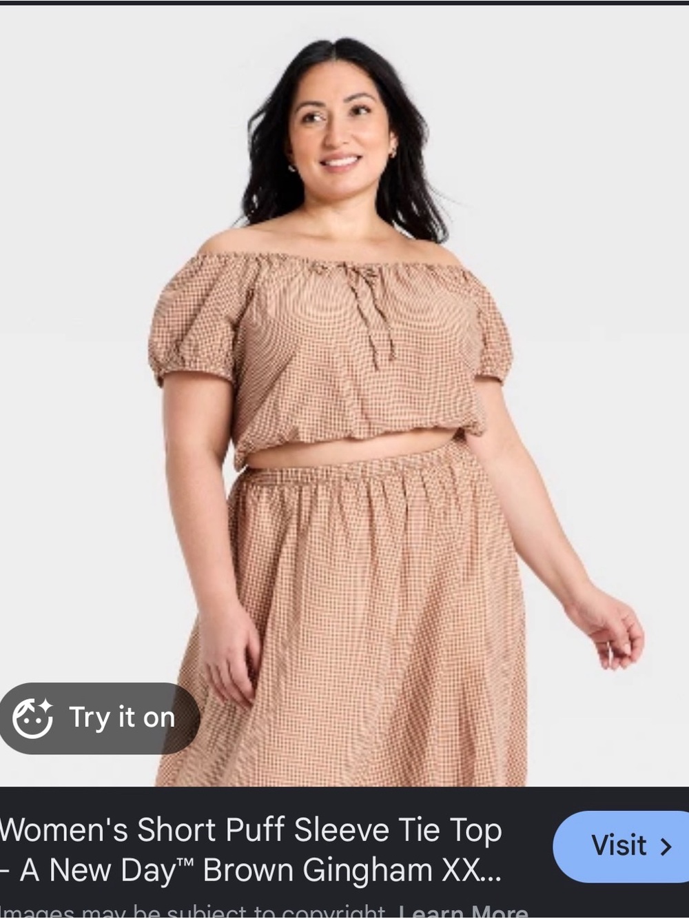 a new day Brown Gingham Puff Sleeve Crop Top with stretch measurements ⬇️ - Picture 4 of 6